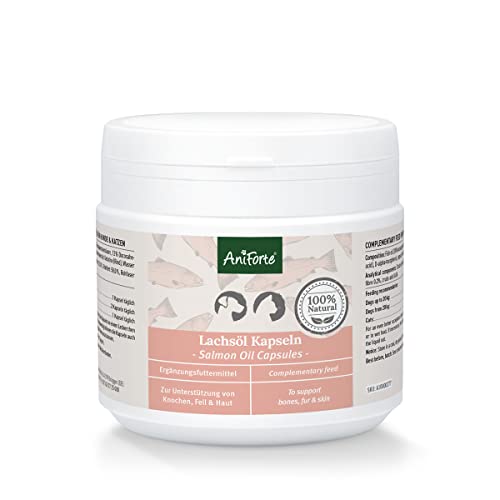 AniForte Cápsulas de Aceite de salmón para Perros y Gatos 500 – Son un valioso Aceite de Pescado Omega-3 para el metabolismo y la formación de Huesos, suplemento de Barf, vitaminas