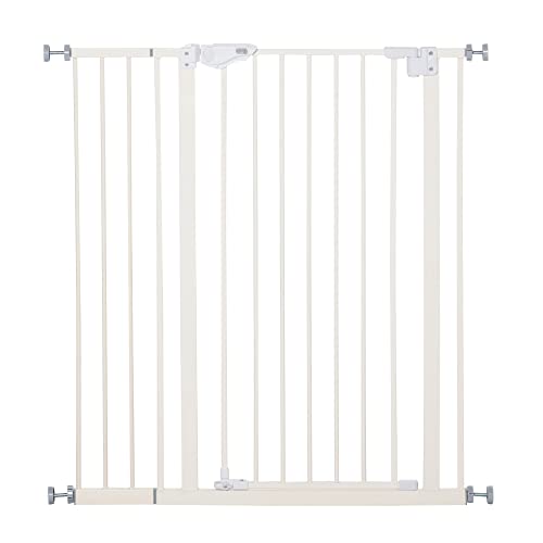 PawHut Barrera de Seguridad para Puertas y Escaleras Barrera para Perros Mascotas con Cierre Automático Extensión 17,5 cm Montaje sin Agujeros Metal 74-80/91,5-97,5x104,1 cm Blanco