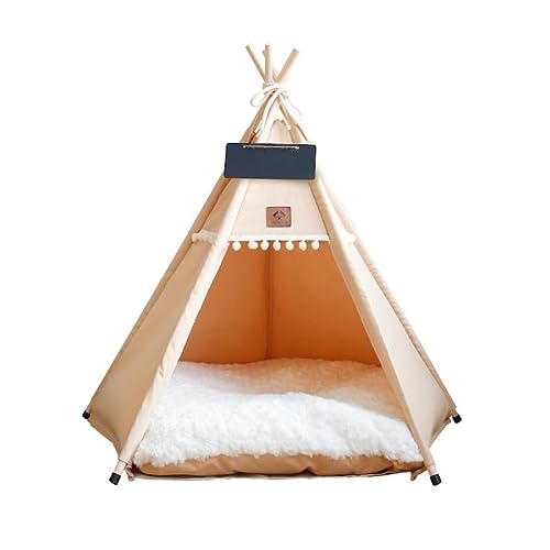 Vinnykud Tienda para Mascotas con Cama para Gatos Cama para Gatos Casas con Cojín Extraíble y Lavable para Mascotas Montaje Fácil con Soportes de Madera(Caqui)