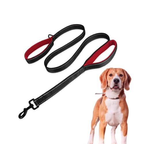 Edipets, Correa Perro Grande, con Doble Asa Acolchada, Reflectante, 1.8 Metros, Antideslizante, para Perros Medianos y Grandes, para Paseo con tu Mascota (Negro/Rojo)