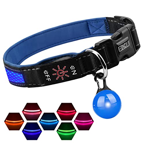 ETACCU Collar LED para perro, collar de perro con luz ajustable con 3 modos y 7 colores, collar luminoso impermeable recargable por USB (pequeño 30-45 cm, azul)