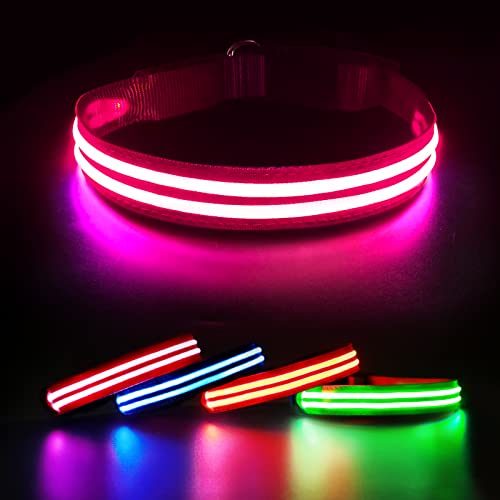 Collar Luminoso Perro Impermeable, Collar Led Perro Recargable, Intermitente Collar de Perro con Luz 3 Modos de Iluminación Súper Brillante Ajustable para Perros Pequeños Medianos Grandes - Rosa M