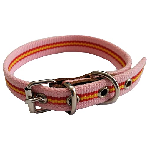 Collar de Perro Bandera de España de algodón Rosa 35 cms | Collar Liso para Perro Pequeño | Collar de algodón. Resistente a tirones y climatología. Collar Rosa, Rojo y Amarillo.