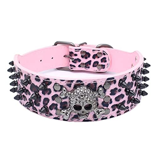 Collar de Perro con Clavo de Oro Negro, Remache de Calavera, Collar para Mascotas, Anti mordida, Perro con Pinchos, Tachuelas, Cadena Grande, tracción, Rosa, XS