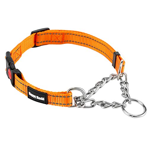 PETTOM Collar Antitirones para Perro Martingale Collar Estrangulador con Hebilla de Cierre de Seguridad Anillo de Metal, Reflectante Ajustable Collar para Perros Pequeños Medianos Grandes