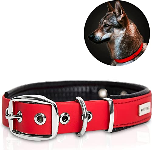PetTec Trioflex Collar para Perros - para Cachorros Pequeños, Medianos y Grandes - Acolchados para Perros Grandes - Fuerte e Impermeable - Trenza Textil, Costura Reforzada, Hebilla Doble (Rojo)
