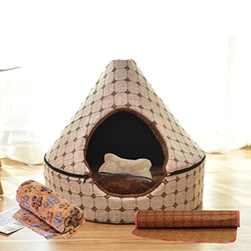Arena para gatos cerrada para mantener el calor en invierno, arena para mascotas, cama para gatos extraíble y lavable, caseta para perros pequeños, accesorios para gatos, juego de 4 piezas de café,
