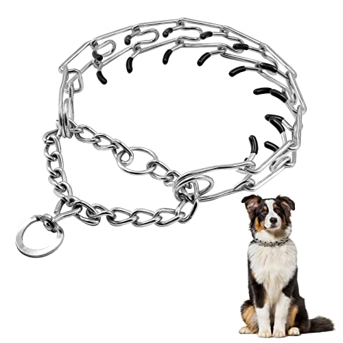 SLE Collar de adiestramiento para Perros, Dog Choke Prong Collar, Collar de adiestramiento de Acero Cromado,Collar de Castigo de Metal para Perros con púas(Silver-M)
