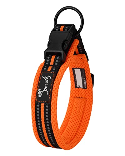 PETTOM Collar para Perros Gatos Pequeños Grandes Medianos Reflectante Suave Acolchado Impermeable Ajustable Transpirable con Etiqueta de Nombre para Caminar Correr Trekking Entrenamiento Naranja, L