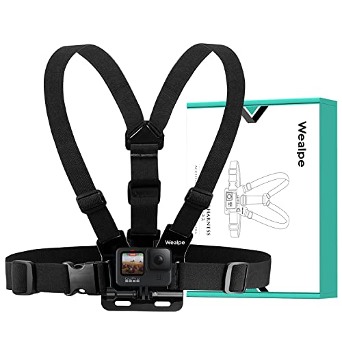 Wealpe Arnés de Pecho Soporte para el Pecho Chesty Chest Montura Compatible con GoPro Hero 11, 10, 9, 8, 7, MAX, Fusion, Hero (2018), 6, 5, 4, Session, 3+, 3, 2, 1 Cámaras de Acción