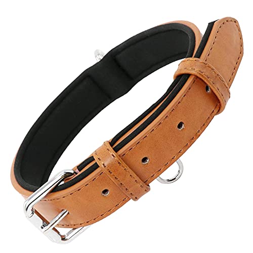 Grand Line Collar de Perro de Cuero, Collare Ancho y Grueso con Suave Acolchado，Collare de Perro en Piel Ajustables Resistentes para Perros Pequeños, Medianos, Grandes (Marrón, M)