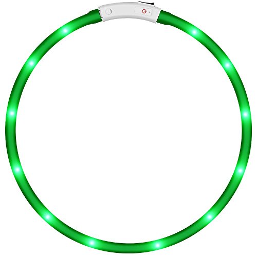 KEKU LED Collar de Perro de Mascota, llevó USB Recargable Collar de Seguridad para Mascotas Impermeable hasta la Longitud de 50 cm (19.5in) Collar de Destello Ajustable (Verde)