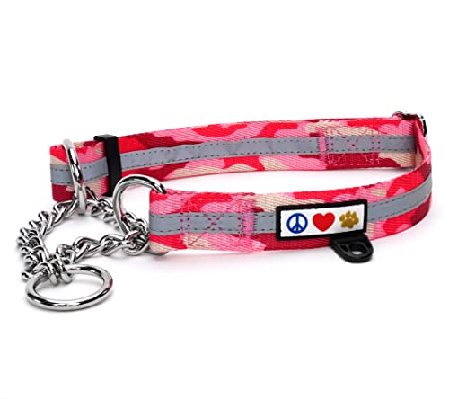 Pawtitas Collar de Perro de Cadena Martingale Reflectante Collar para obediencia Talla Grande Color Camouflaje Rosa