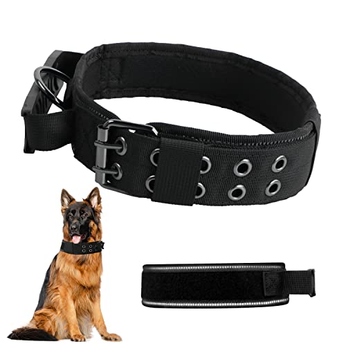 Collar de Perro Militar, Collar Táctico para Perros, Collar para Perros Grandes Mediano, Collar Perros Reflectante con Asa con Metal D Hebilla Collar, para Perros Medianos Y Grandes (L)