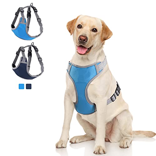 Arnês Cão Antitirones, Arnés Reflectante Ajustable, Apto para cães Mediano, Malha Respirável, Confortável, Bueno para Caminar en el Parque, Viajar (M, Azul)