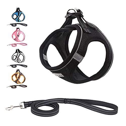 Suredoo Arnés Perro Pequeños Arnés Antitirones Reflectante Cómodo Transpirable Arneses Chaleco para Cachorros, Perros Pequeños y Gatos (S, Negro)