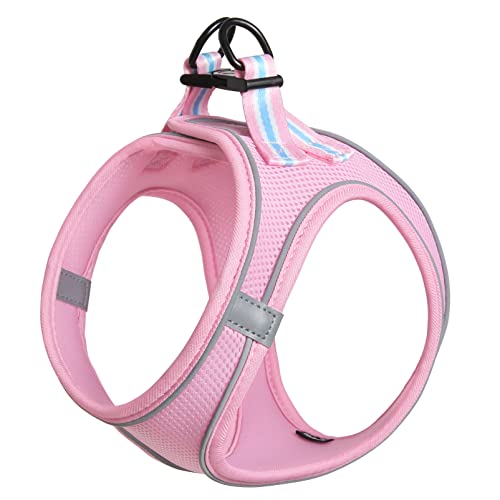 HEELE Arnés para Perro, de Malla Transpirable, con Líneas Reflectores, Ajustable Suave Acolchado Cómodo para Viajar Pasear con Mascota Pequeña Cachorro Chihuahua, Rosa, M