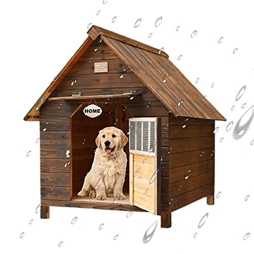 Casetas Madera Perros Grandes, Casita de Madera Gatos, Casa de Perros con Puerta para Pequeños Medianos y Grandes, Casita para Perros Exterior y Interior, Construcción Resistente(Size:XL(99*92*95cm))