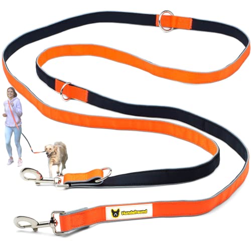 Hundefreund Correa ajustable para perro multifunción (6 en 1), 3 m para colgar reflectante con 3 anillas para perros medianos y grandes, correa de doble correa para el hombro y correa deportiva en uno