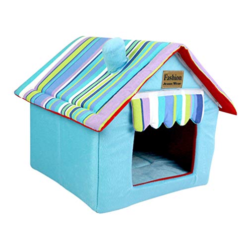 JEELINBORE Práctica Cama para Mascotas, Desmontable Plegable Casetas Casa para Gatos Perros (40 * 40 * 49cm, Azul)