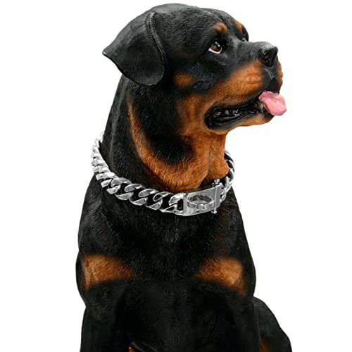 Esenlong Collares de cadena para perro, cadena de perro de plata de 15 mm de ancho, collar de cadena con hebilla de metal, anillo en D, disfraz de cachorro