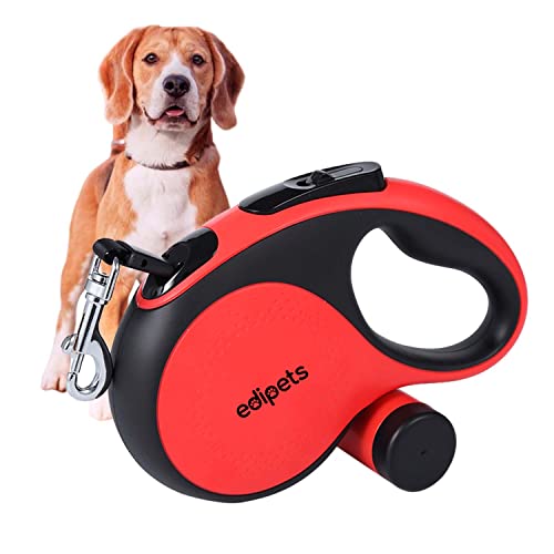 Edipets, Correa Perro Extensible, Retráctil, 8 Metros, Incluye Dispensador de Bolsas, Cinta Flexible para Adiestramiento y Paseo, para Perros Pequeños, Medianos y Grandes (Rojo, 8 Metros)