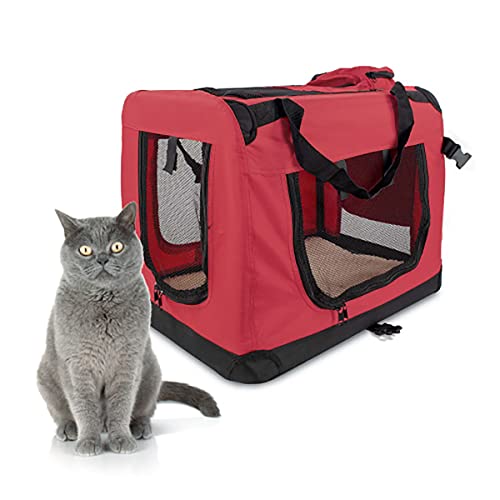 Mobiclinic, Balú, Transportín para Mascotas, Transportín para Perros, Gatos, Conejos, cobayas, Transportín Portátil y Transpirable, Talla M, Soporta 10 kg, 57x38x44 cm, Plegable, Rojo