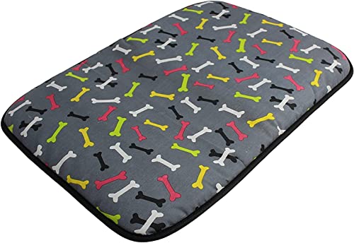 Acomoda Textil - Cama para Perros de Tela, Cama Perros Antideslizante y Lavable. Colchoneta Mascotas para Transportín y Hogar. (60x50, Huesos)