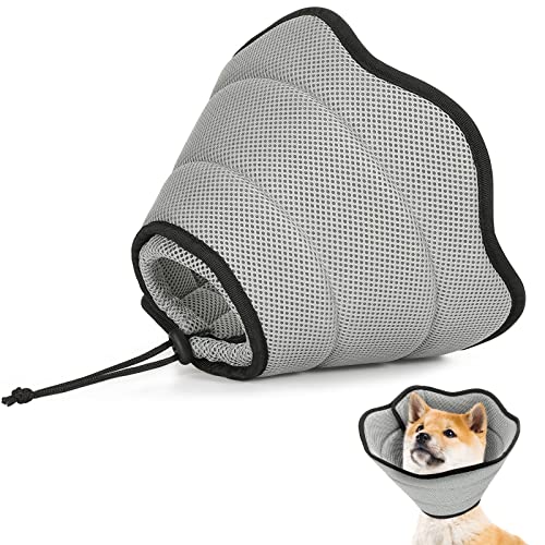 VavoPaw Conos de Recuperación para Mascotas, Collar de Cono para Perros Anti- Mordida Ajustable Malla Gruesa Transpirable Suave Collar Isabelino Perro Plegable para Curación de Heridas, Gris (M)