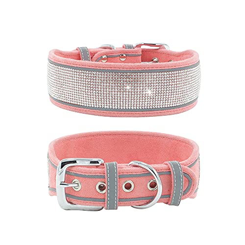 haoyueer Collar de perro con diamantes de imitación, deslumbrante ante suave y reflectante, collar grande de diamante de cristal para perros medianos y grandes (L:19-23 pulgadas, rosa)