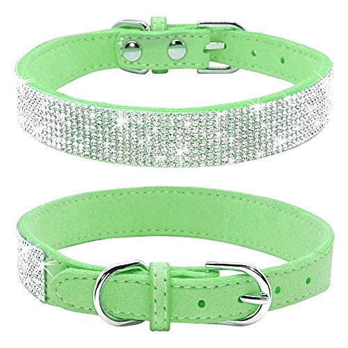 haoyueer Collar de perro con diamantes de imitación, piel de ante suave para perro, gato, collar de diamantes de imitación de cristal, collar de perrito