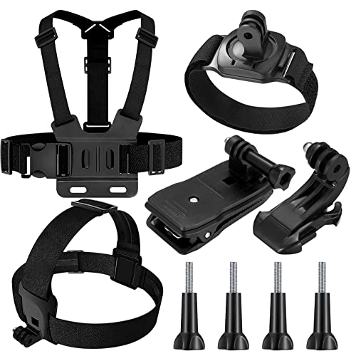 Kit 9 en 1 Accesorios Gopro Camara Deportiva, Arnes Pecho Gopro, Correa de Cabeza, Muñequera Gopro, Mochila Clip, Compatible con Gopro Hero 9 8 7 6 5, Xiaomi Yi, SJCAM, Insta360