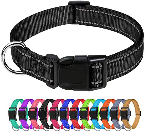 TagME Collar Perro Ajustable,Collar Nylon Reflectante,para Caminar Correr Entrenamiento,para Perros Extrapequeños,Negro,1.5cm De Ancho
