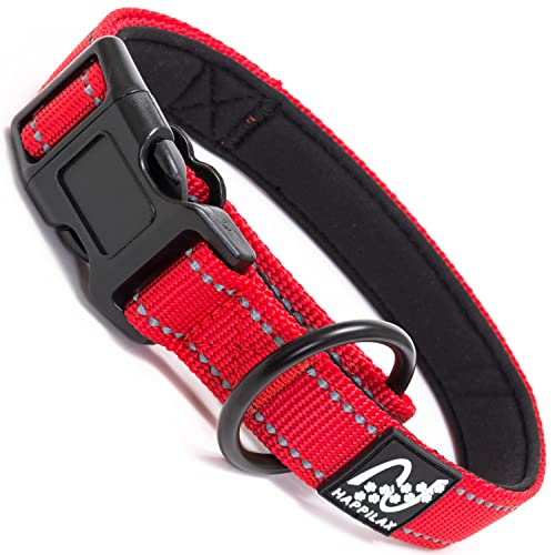 Happilax Collar Perro Grande Acolchado, Antitirones, Ajustable y Reflectante, Rojo