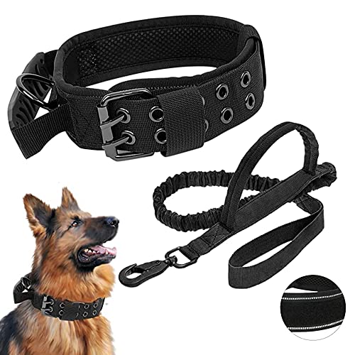 WOOLUCK Collar de Perro táctico, Nailon Collar Deentrenamiento Reflectante con Asa con Metal D Hebilla Collar, Collar de Perro Militar Ajustable para Entrenamiento de Perros Medianos y Grandes,L