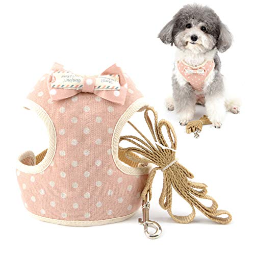 Zunea Arnés y Correa para Perros Pequeños Antitirones a Prueba de Escape Arneses Tipo Chaleco para Cachorros y Gatos arnés Ajustable de Lunares con Lazo de Malla Suave Acolchada para Cachorros Rosa S