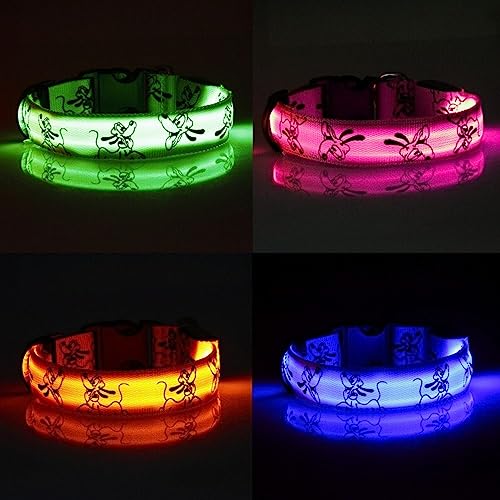 Collar Luminoso Perro con Iluminación Led Collar de Mascota con Luz Reflectante Tamaño Ajustable para Perros Pequeños Medianos Y Grandes Resistente Al Agua (M, ROSA)