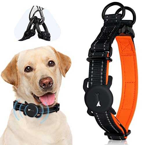 Dasbulk Collar Perro para Airtag, Collar Perro Ajustable, Collar Perro Nylon con Acolchado de Neopreno, Collar Reflectante para Perros Pequeños y Perros Medianos, Airtag no Incluido (S, Negro)