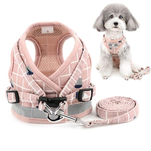 Zunea Arnés perro pequeño con Correa, ajustable reflectante chihuahua chaleco arneses de malla acolchada a prueba de escape chaqueta para cachorro para niños y niñas perros y gatos rosa S