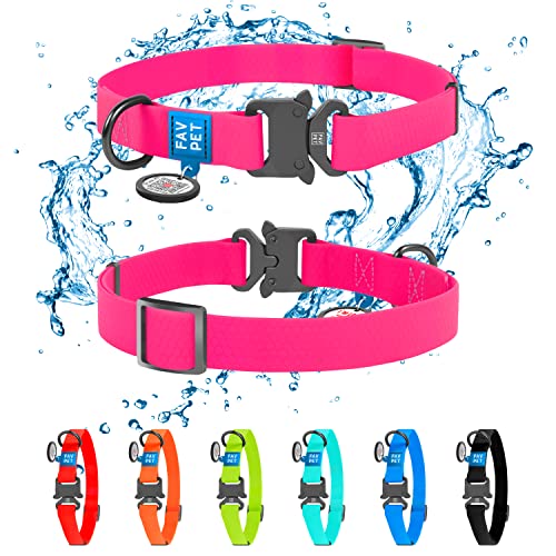 FAVPET Impermeable Biothane Collar de Perro Ajustable, Colorido Collar de Perro con Hebilla de Cobra y la ID Tag QR, Collar de Perro Grande, Collar de Perro Pequeño, Collares de Cachorro (Rosa, XS)
