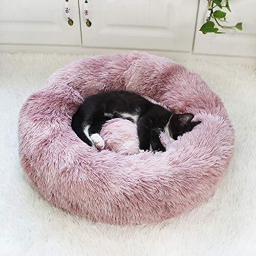 MILUCE Cama Redonda de Felpa para Mascotas- Juega oo y Duerme cómodamente Gatito Teddy Kennel Suave y cómodo Abrazo de Donuts, Adecuado para Perros y Gatos pequeños y medianos (Size : 80cm)