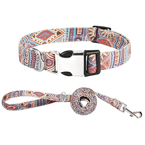 Piang Gouer Juego de collar y correa para perros, estilo vintage, bohemio, con hebilla de metal, tamaño ajustable, para perros pequeños y medianos (naranja-L)