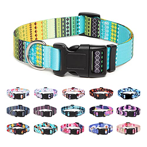 Suredoo Collar Perro, Ajustable y Resistente con Patrones de Moda, Collar Nylon Cómodos para Perros Pequeños Medianos Grandes, Cachorros (S (Cuello 25-40cm, Ancho 1.5cm), Amarillo)