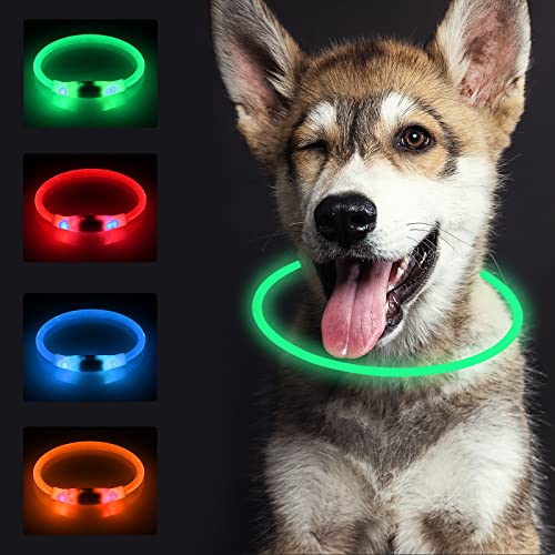 SONNIG LED Collar Luminoso Perro, Collar Perro Luminoso Recargable y Ajustable con 3 Modos de Luz, Seguro para Perros Pequeños, Medianos y Grandes por la Noche, Verde