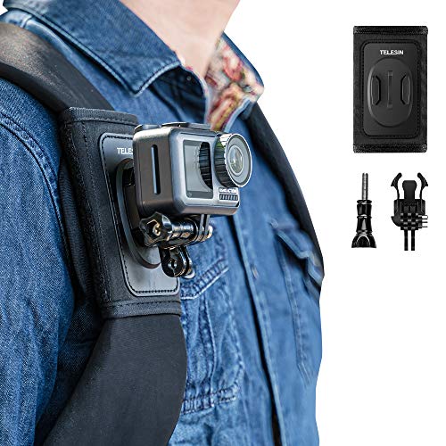 TELESIN Bolsa Mochila Soporte de Correa de Hombro con Almohadilla de Hombro Ajustable y Gancho en J,Sistema de fijación de Soporte de Correa para GoPro Hero 11 10 9 8 7,insta360 Accesorios