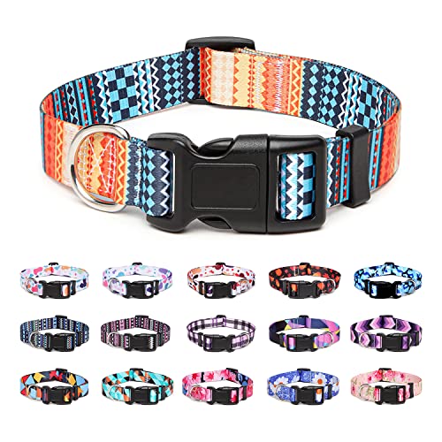 Suredoo Collar Perro, Ajustable y Resistente con Patrones de Moda, Collar Nylon Cómodos para Perros Pequeños Medianos Grandes, Cachorros (S (Cuello 25-40cm, Ancho 1.5cm), Naranja)