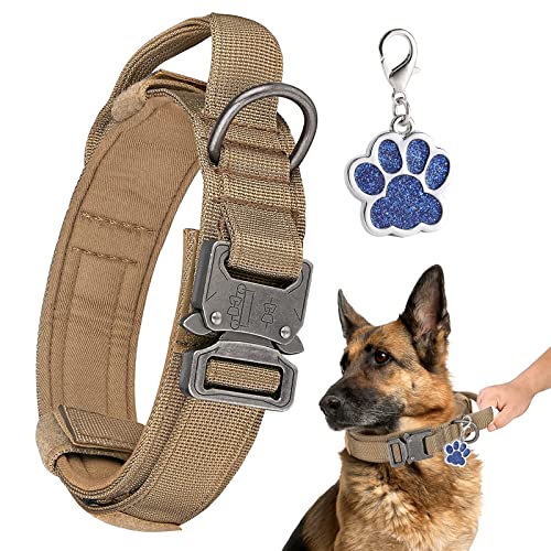 Collar para Perro Ajustable, Asa de Control, Perros Grandes Tácticos con Hebilla de Metal, Collares para Perros Anchos 3.8CM, Collar K9 Nylon L Marrón
