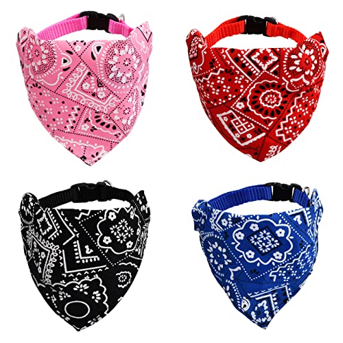 4Pcs Bandanas de Perros,Pañuelos para Perros,Bufanda de Mascota Ajustable, Triangulares para Mascotas Bandana Collar, Baberos para Gatos Perros Grandes Medianos Pequeños,Roja Azul Negra Rosa (M)