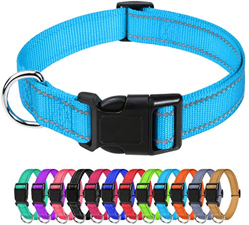 TagME Collar Perro Ajustable,Collar Nylon Reflectante,para Caminar Correr Entrenamiento,para Cachorro,Cielo Azul,1.0cm De Ancho