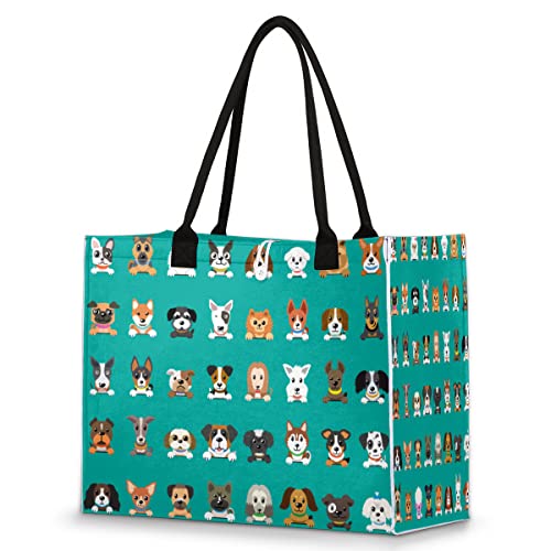 cfpolar Bolsa de playa para mujeres y niñas, caricaturas de perro, bolsa de playa grande, a prueba de arena, bolsa de hombro reutilizable, bolsa de compras con asa, Con color